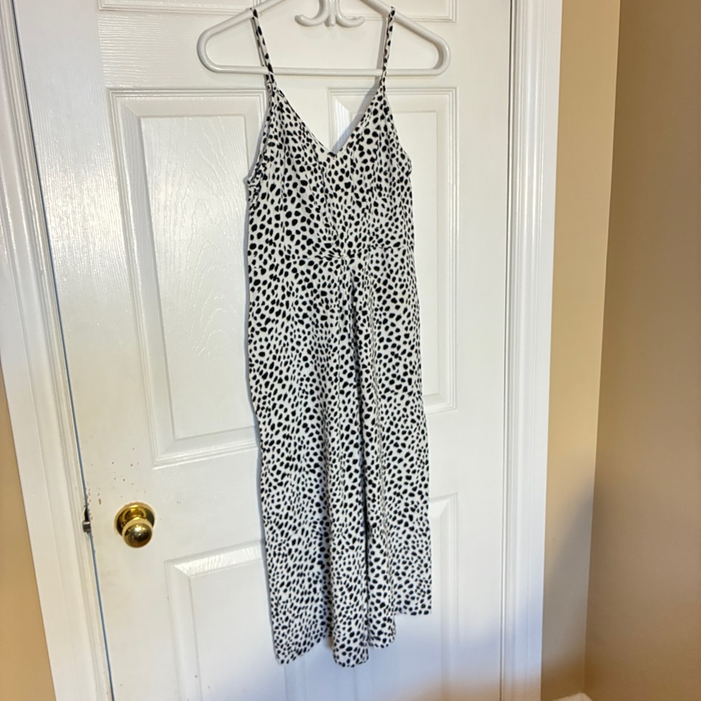 L’ATISTE Black White Animal Print Wide Leg Jumpsuit Adjustable Straps Medium
